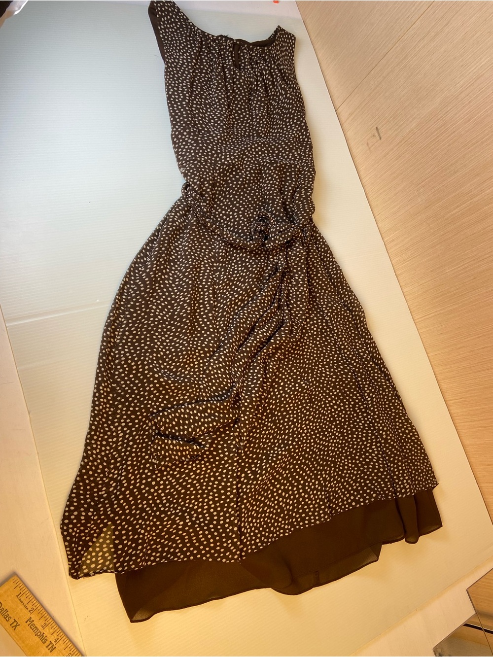 Talbots Petites Brown Polka Dot Fit & Flare Dress Size 6P Belted